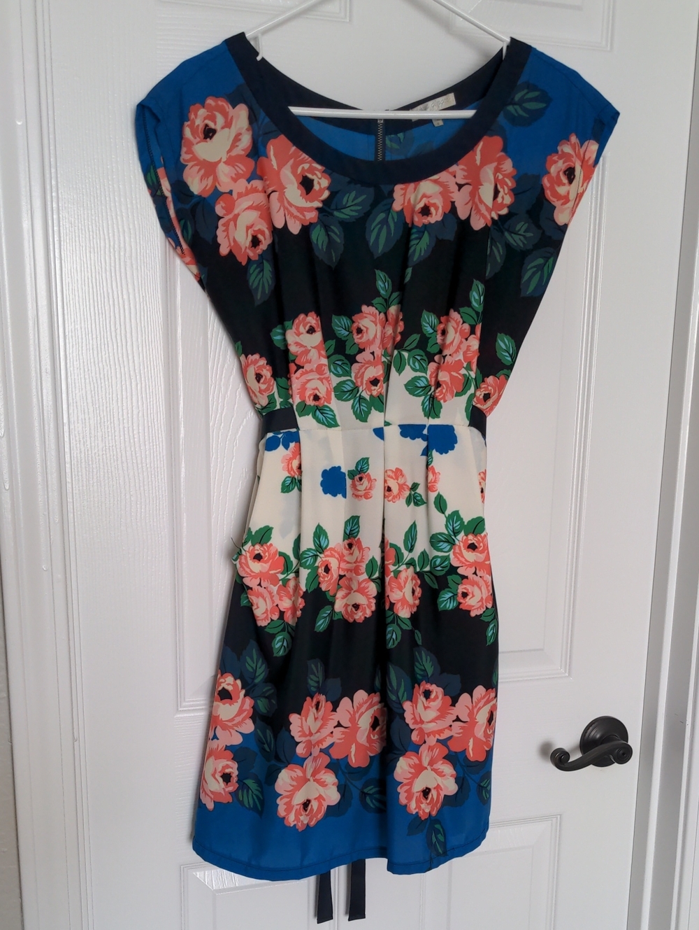 just ginger Blue, Black and Coral Floral Mini Dress
